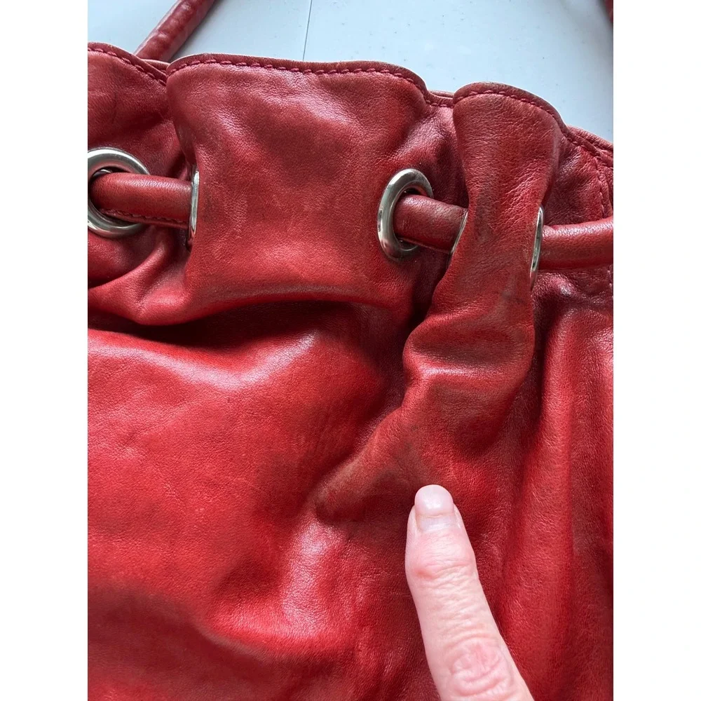 Y2K VTG Cole Haan 90s Rust Burnt Orange Leather Hobo Shoulder Bag Purse Tassles